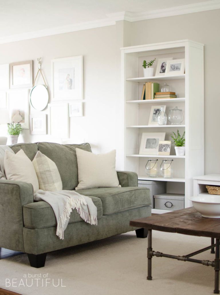 Rustic living room with green accents
