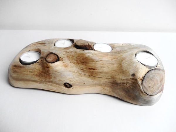 Rustic wood candle holder