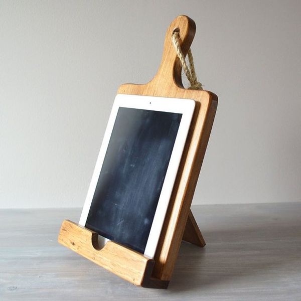 Rustic wood ipad stand