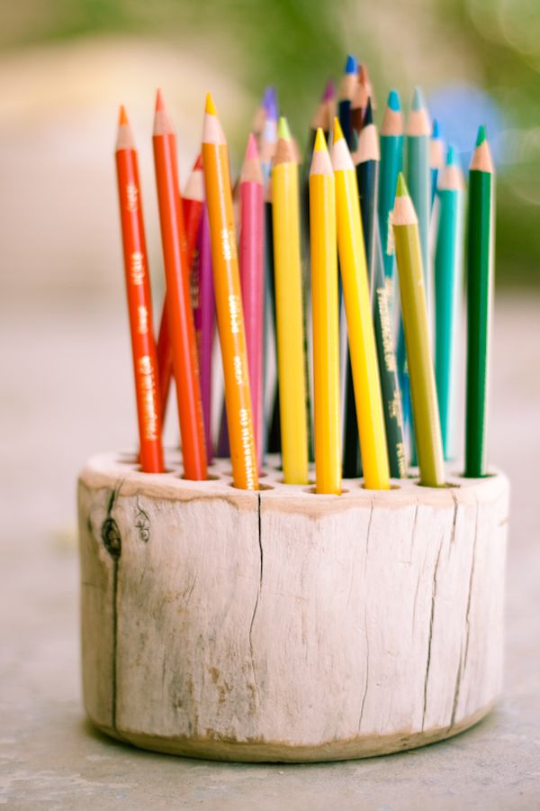 Rustic wood pencil holder