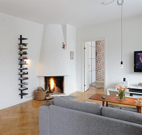 Scandinavian corner fireplace design