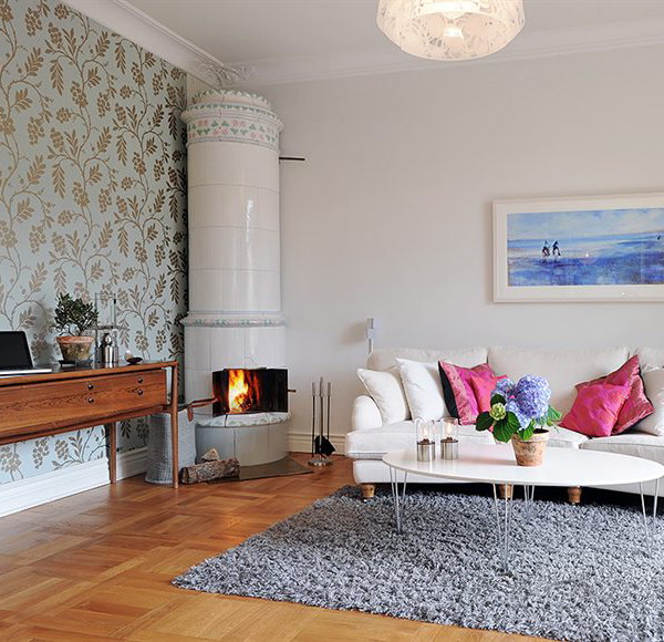 Scandinavian corner fireplace