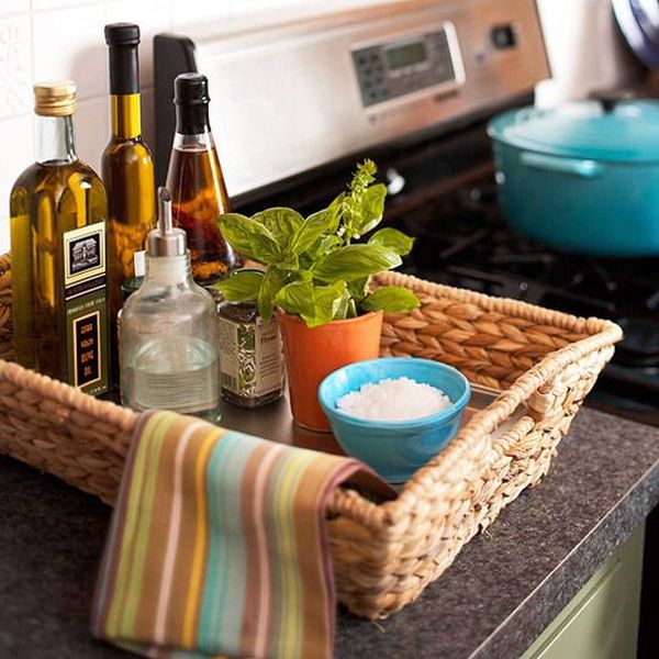 Simple rattan baskets tray countertop