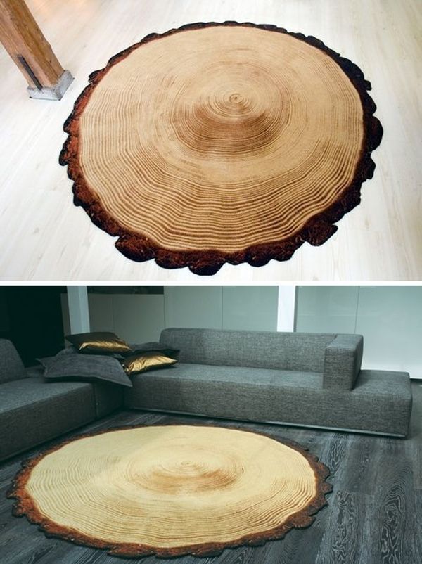 Giant wood slice area rug