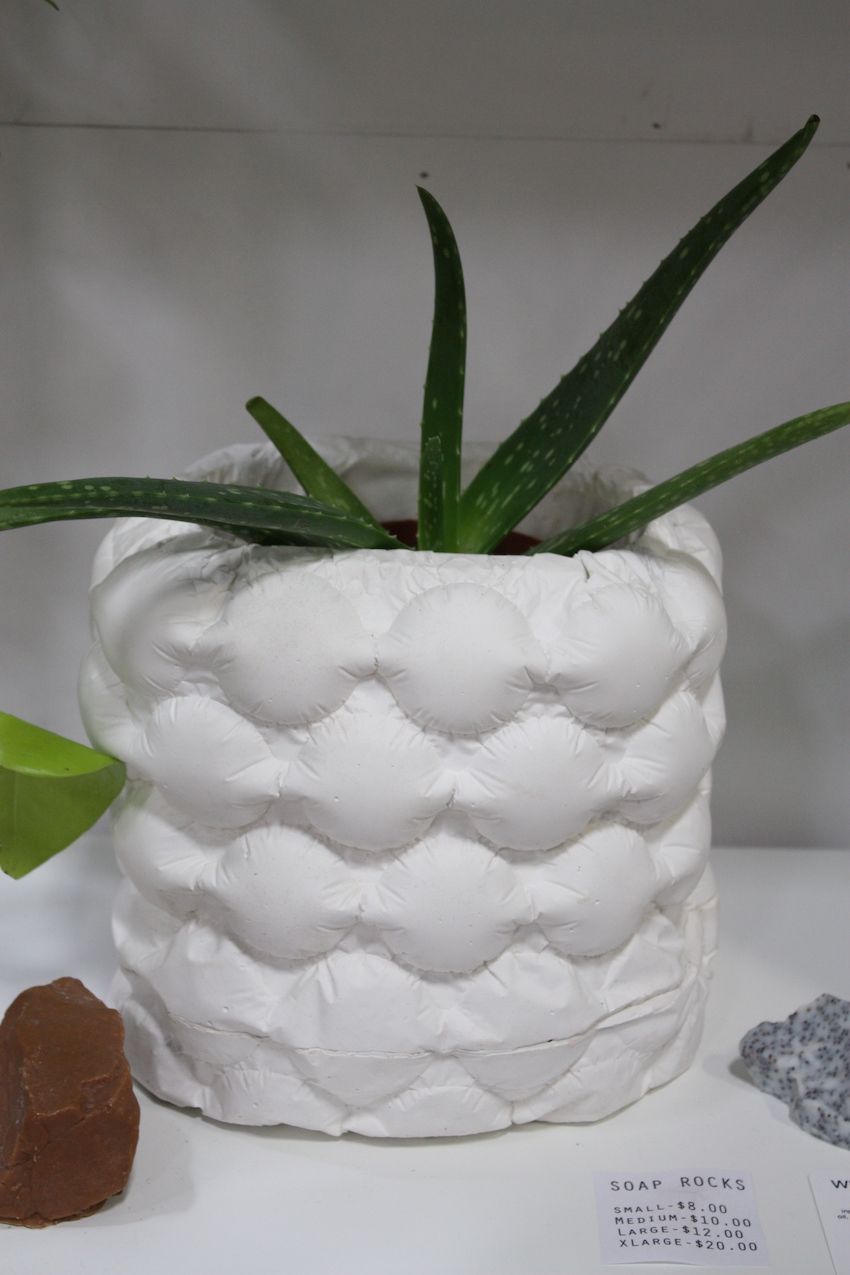 This planter is puffy and fun. Made from resin and concrete, this pieces from Come Out to the Coast are formed from molds of plastic and styrofoam. It kinda looks like giant bubble wrap.