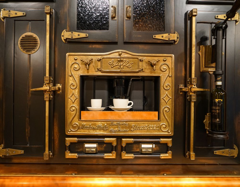 Sophisticated antique style with steampunk accents coffee station