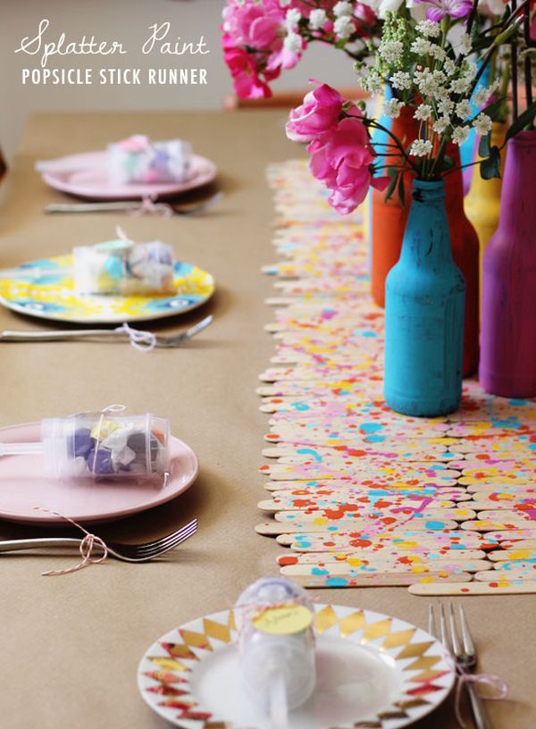 Splatter paint popsicle stick runner
