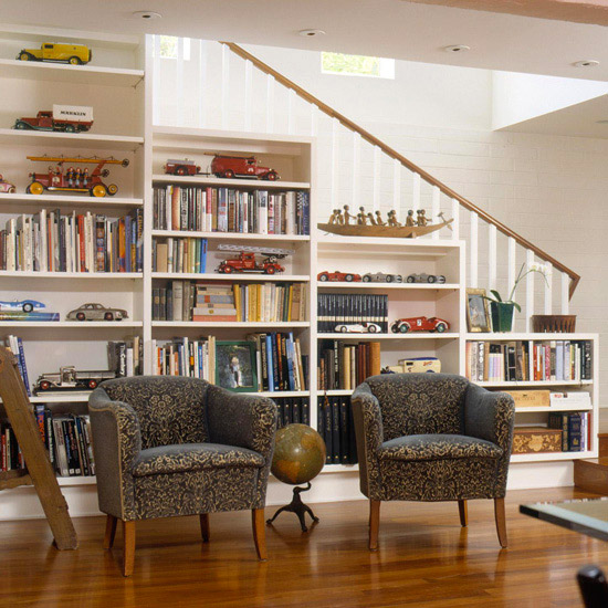 Storage ideas under stairs in livingroom