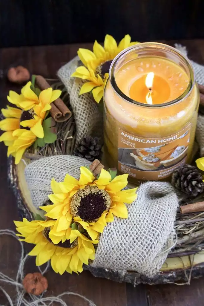 sun flower burlap thanksgiving table centerpiece