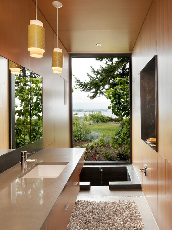 Sunken bathtub with view