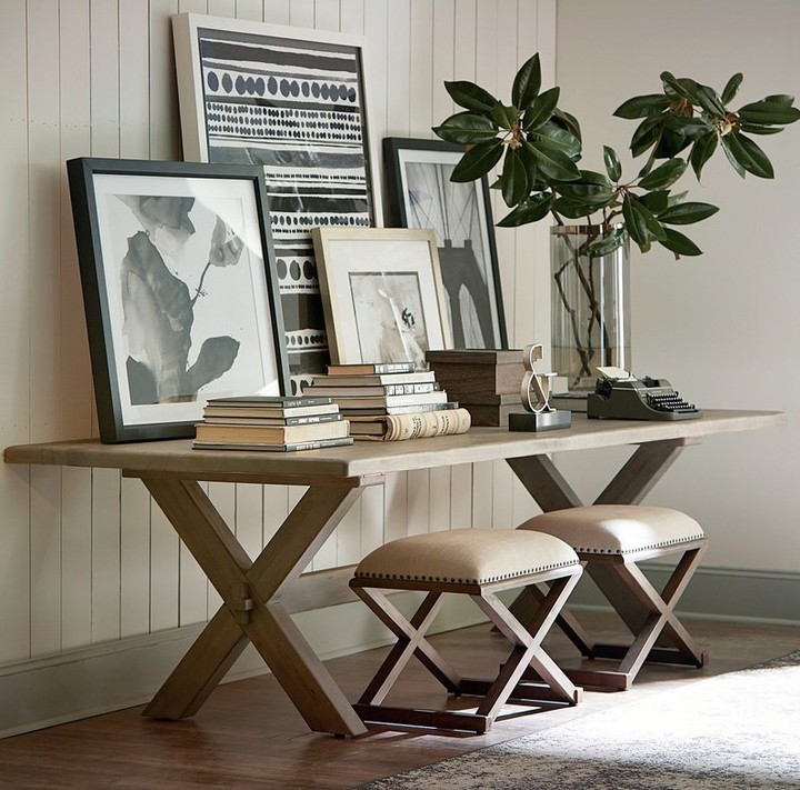 Table and stools with plants