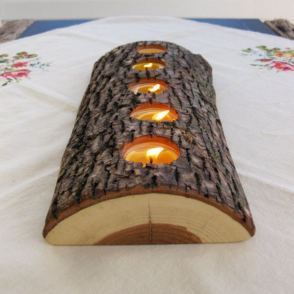 Tealight wood candle holder