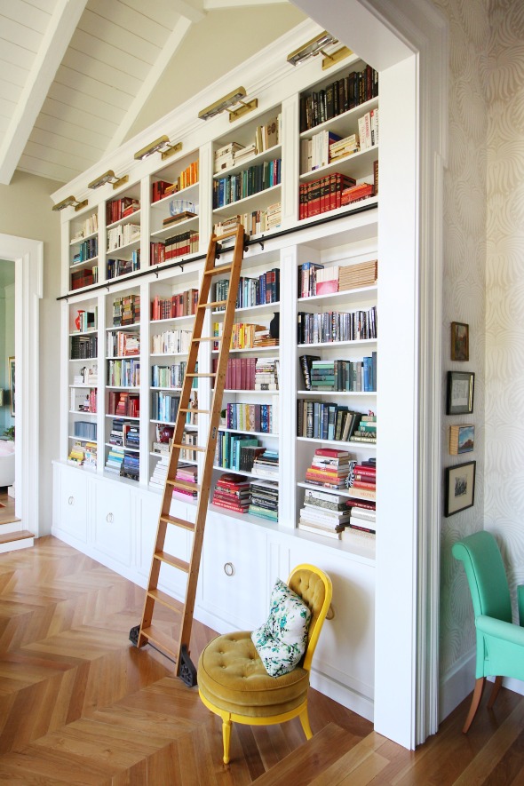 The library bookshelves