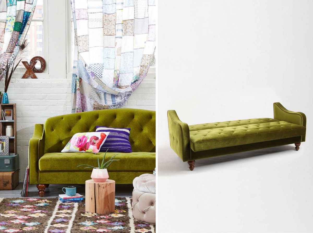 Velvet green tufted sofa