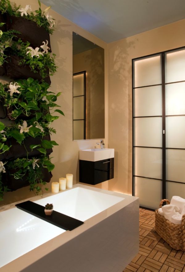 Vertical garden in bathroom