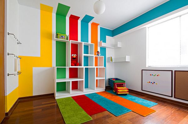 Wall colorful stripes playroom design