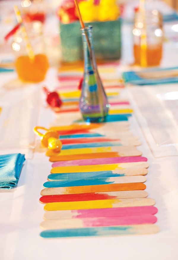 Watercolor popsicle stick table runner