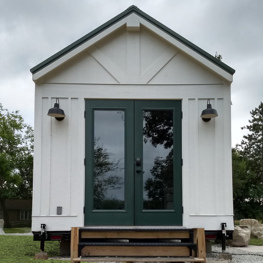 White and green tiny home