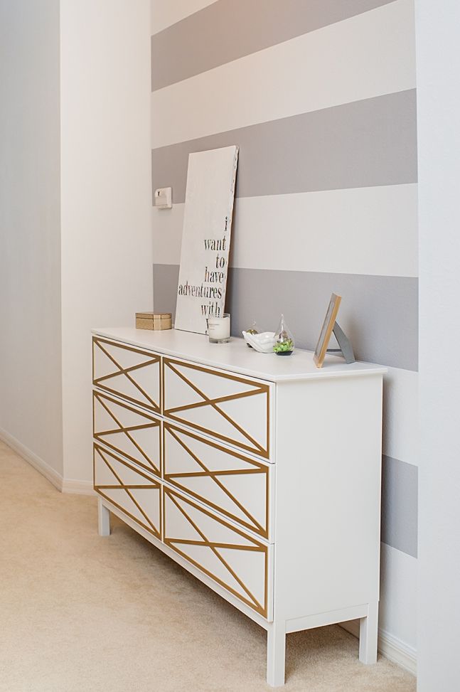 white-and-grey-striped-wall-white-dresser
