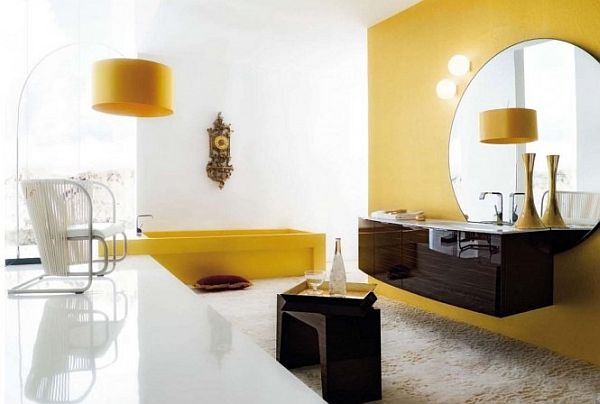 White bathroom yellow accents 600x448