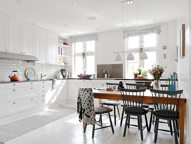 White cabinets and floor kitchen