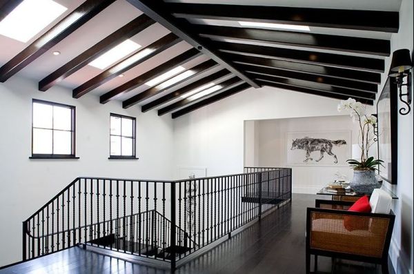 White ceiling beams