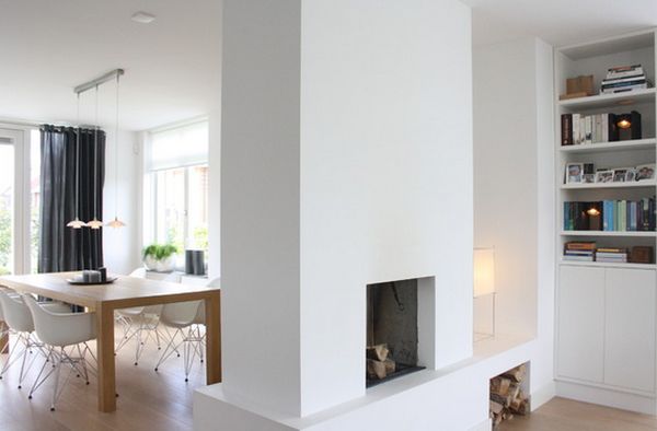 White fireplace wall divider