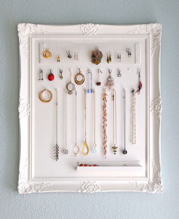 White framed organizer for jewelry