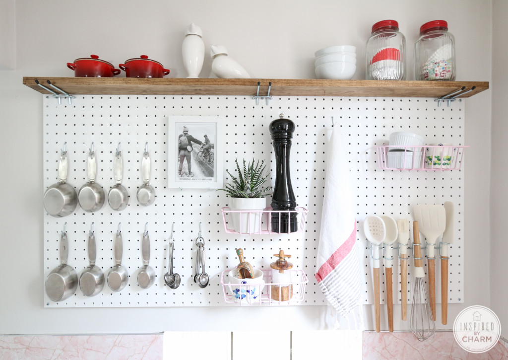 white-pegboard-and-wood-shelf-for-kitchen