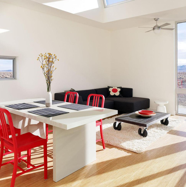 White table red chairs for apartment