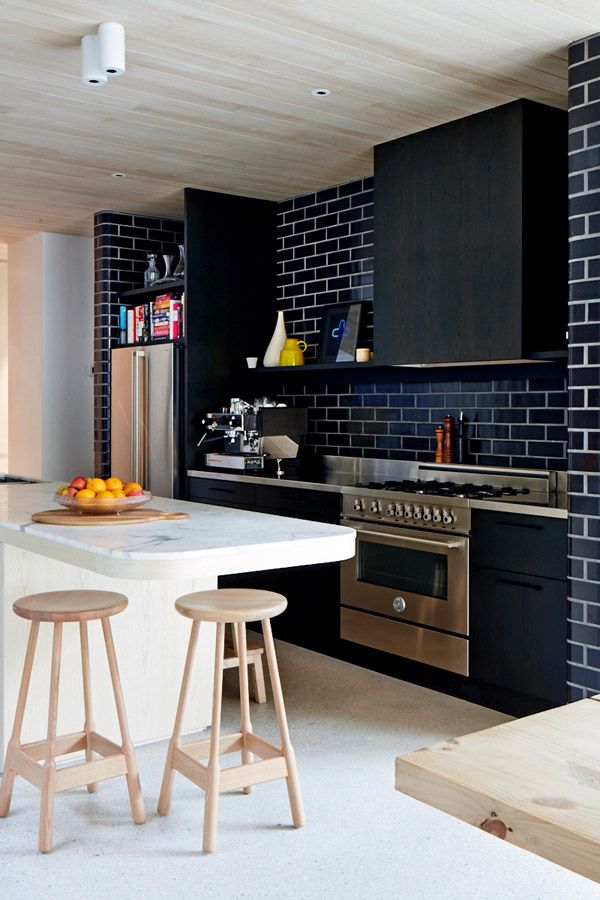 White trim for black subway tiles