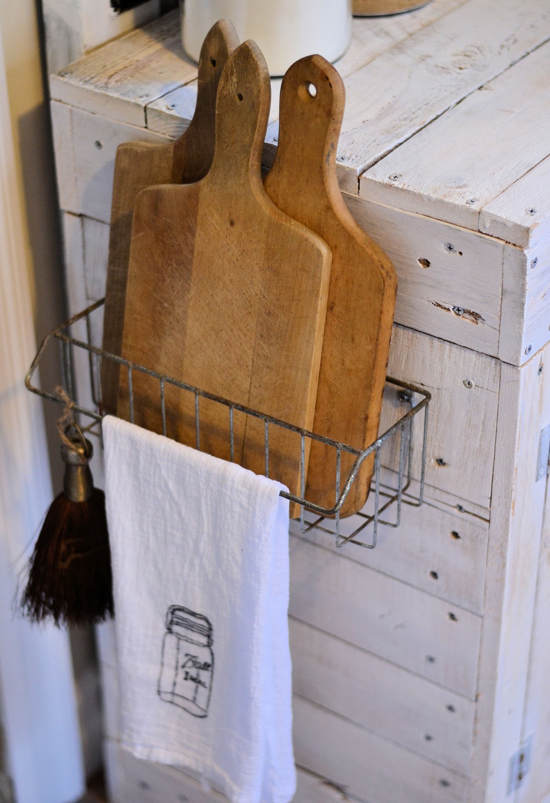 Wire basket side of kitchen cabinet