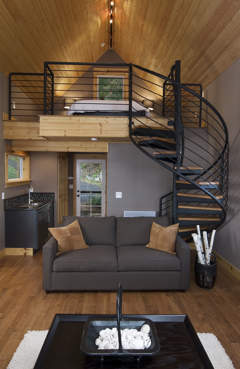 Wood and metal spiral staircase for loft bed