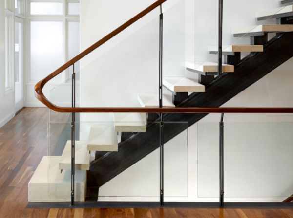 Wood handrail glass wall