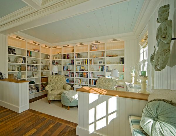 Wood paneling turquoise pal ceiling color library room