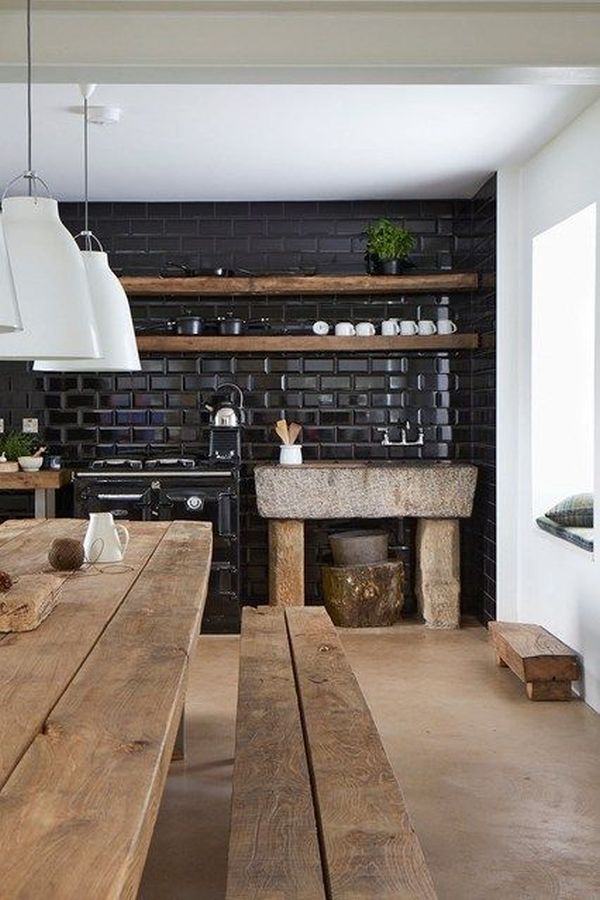 Wood rocks and kitchen backsplash