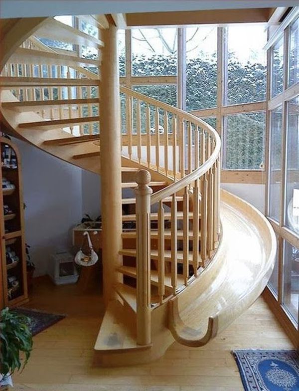 Wood spiral staircase with slide