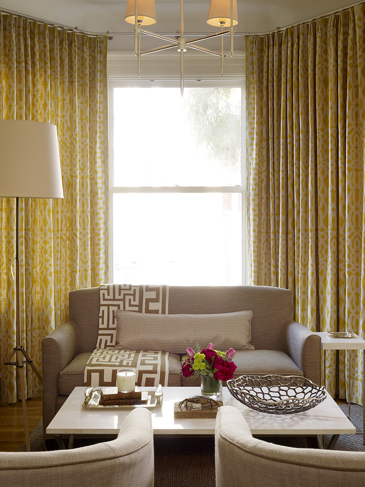 yellow-curtains-retro-taupe-yellow-decor-contemporary-living-room