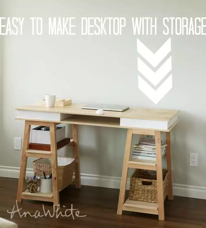 A desk with multiple storage options