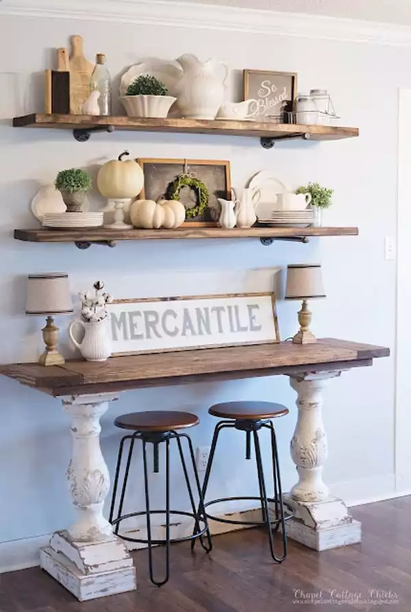 A farmhouse-style console desk