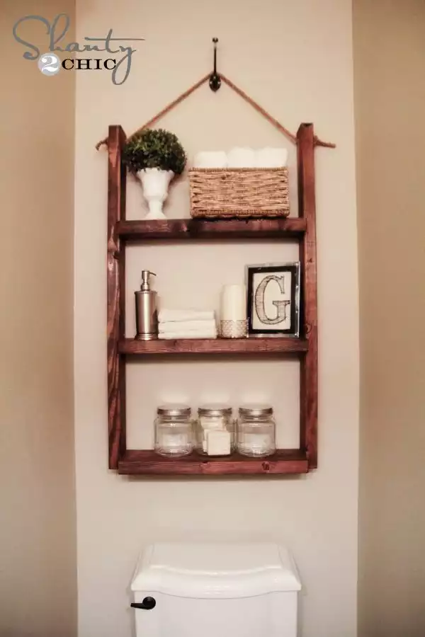 A hanging shelving unit