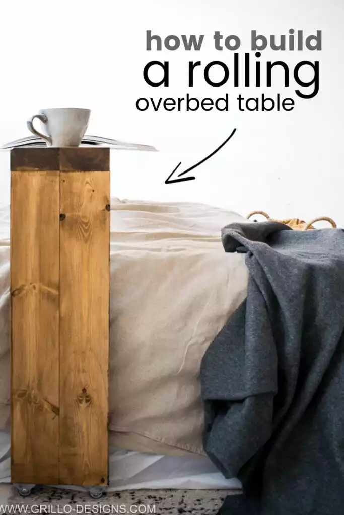 A rolling overbed table