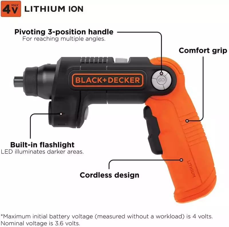 Our Rec for Best Power Screwdriver: BLACK+DECKER 4V MAX Cordless Screwdriver