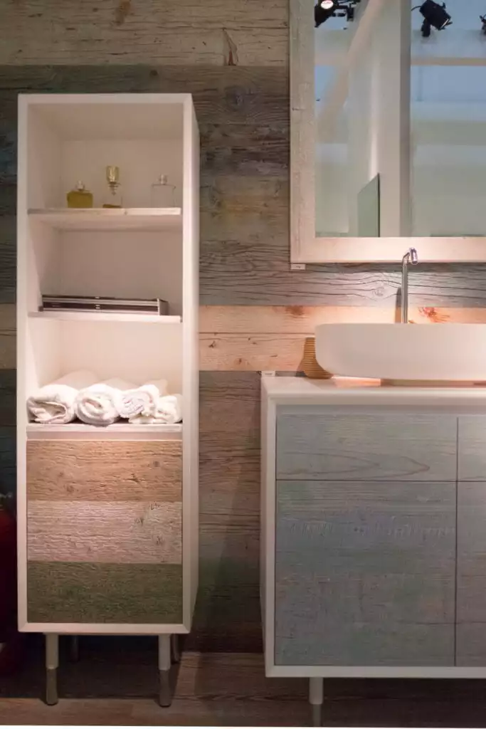 Bathroom with rustic wood wall 683x1024