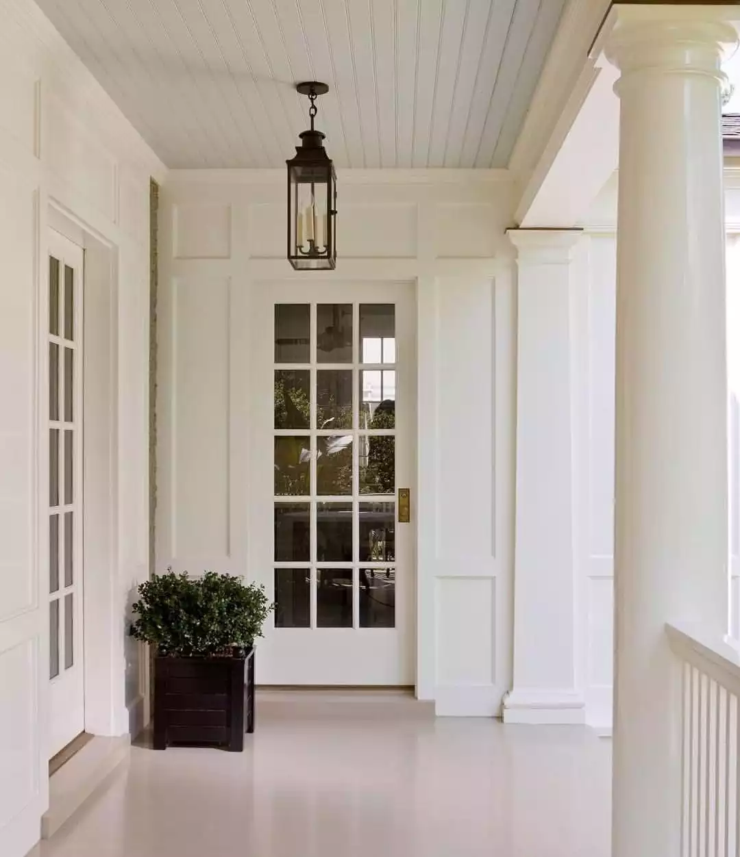 Beadboard ceiling blue front porch