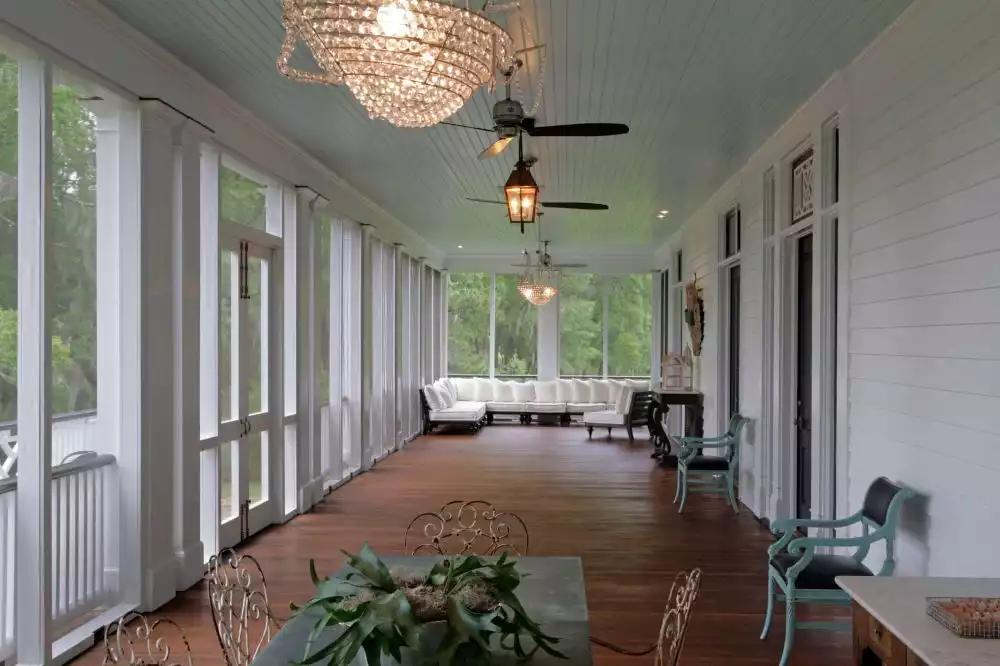 Beadboard ceiling blue porch