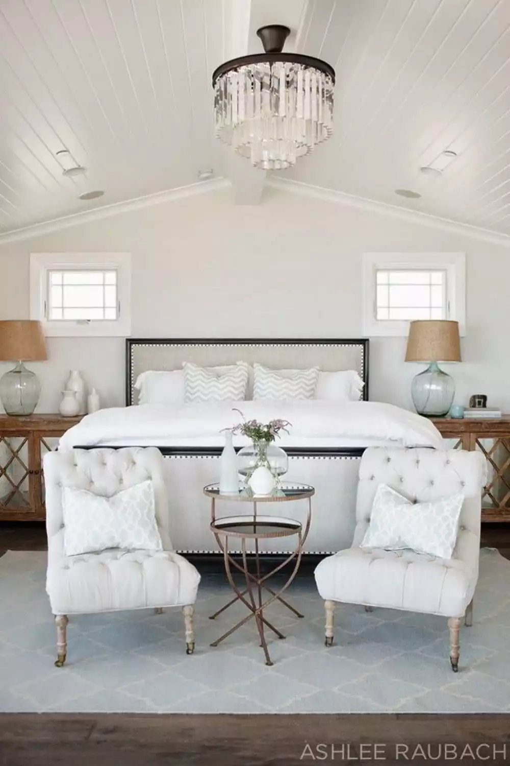 Beadboard ceiling coastal bedroom