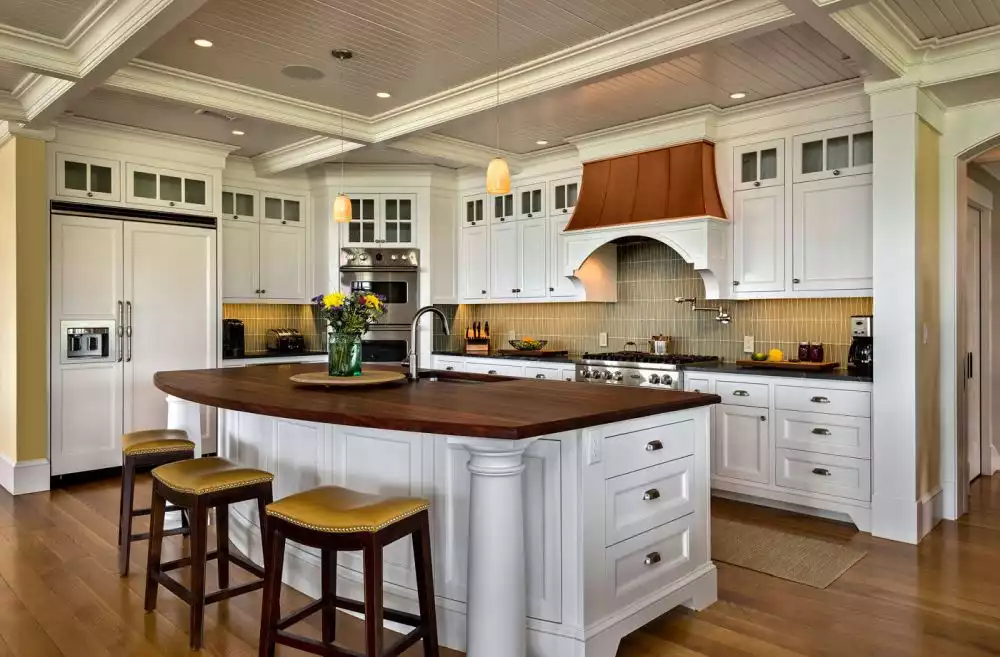 Beadboard ceiling kitchen jewel tones