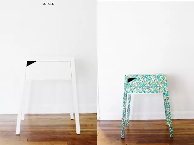 A cool nightstand makeover using fabric 