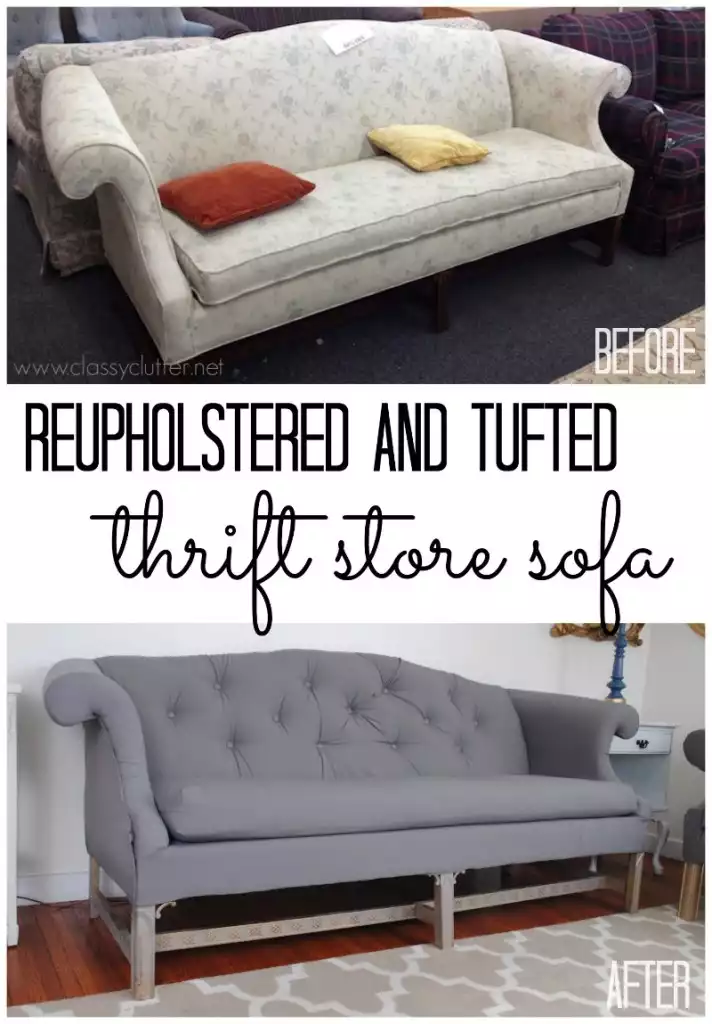 Before and after reupholster sofa